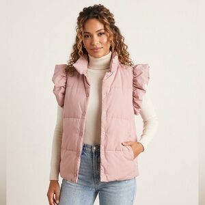 "🎀 NWT Entro "Meet Me At The Bonfire" Ruffle Puffer Vest Small ANTHROPOLOGIE